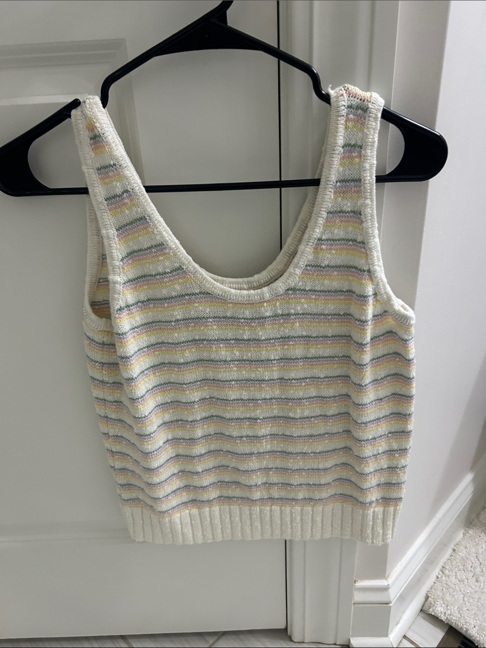 LOFT Cream Knit Tank with Pastel Stripes